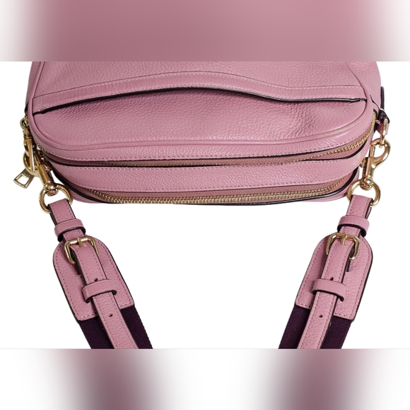 Coach Jes Crossbody Camera Shoulder Bag Double-Zip Pink Metallic Pebbled Leather - Picture 16 of 16